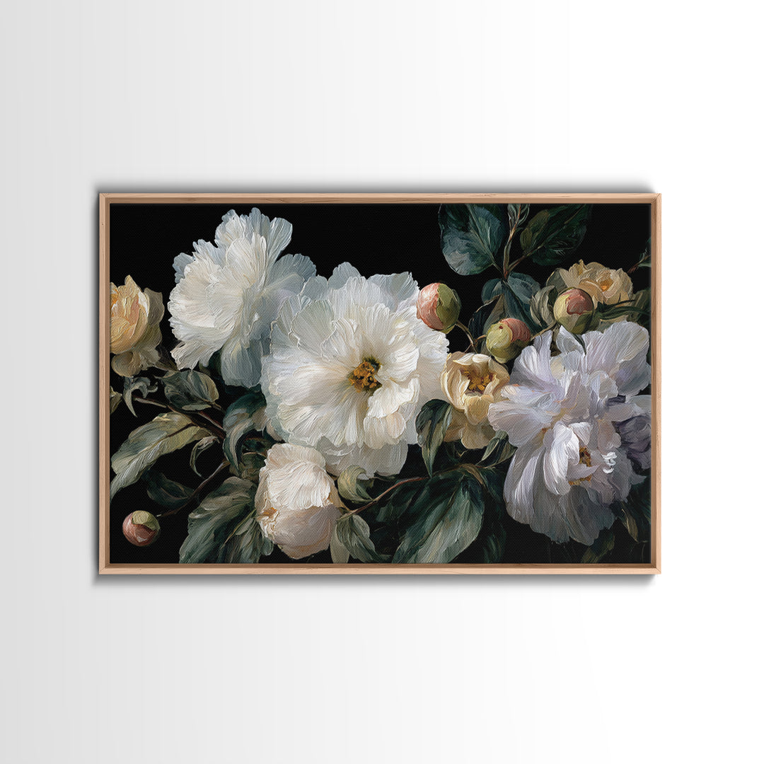 White Flower on Deep Black Background Canvas Print, Black and White Art, Modern Art, Living Room Decor, Monochrome, Art Prints, BAW-3x2-40