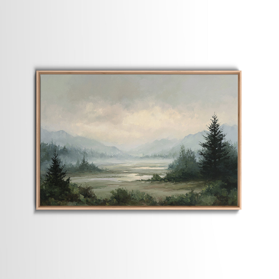 Misty Bridge Landscape Framed Canvas Print, Black and White Art, Art Prints, Living Room Decor, Fine Art, Monochrome, BAW-3x2-47