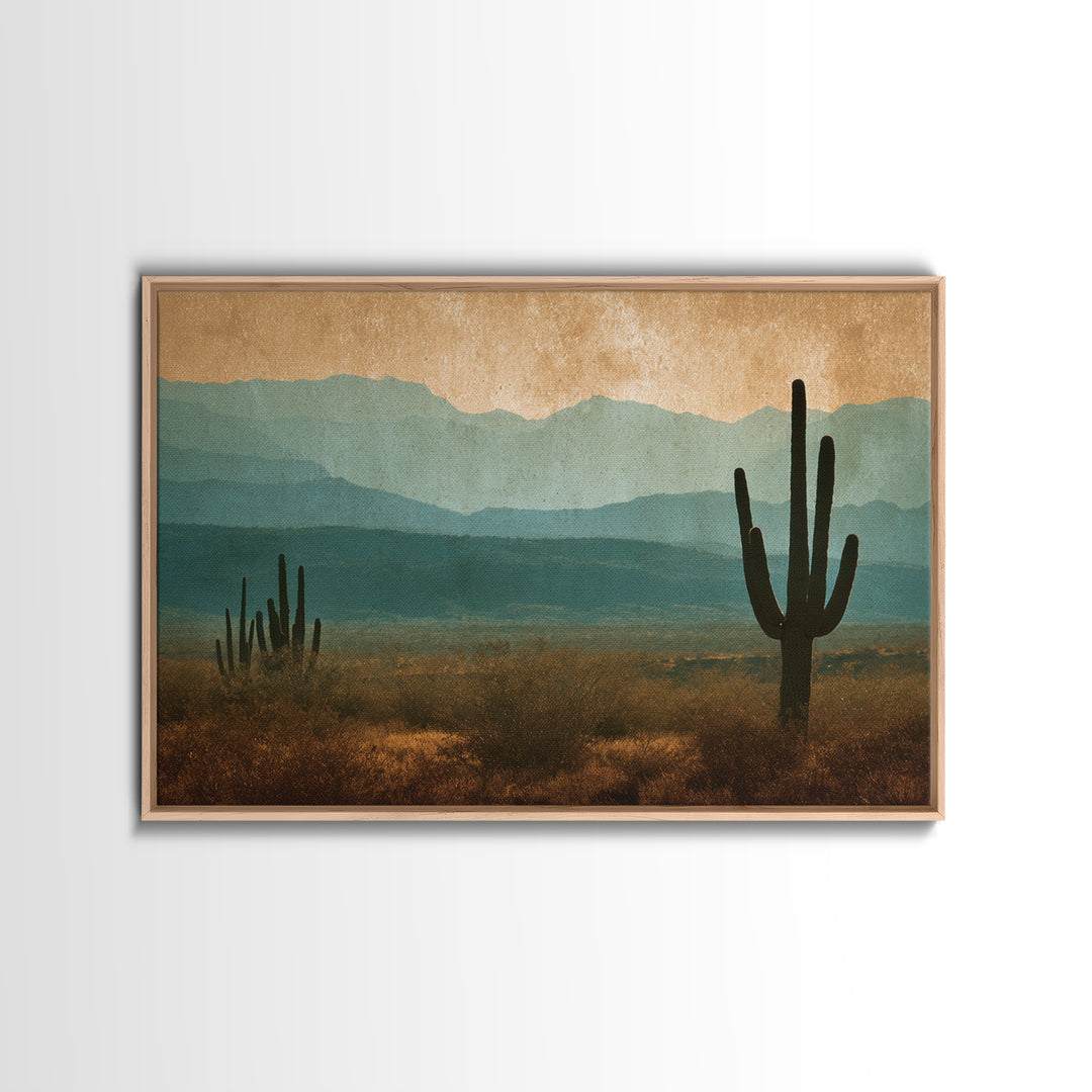 Monochrome Desert Cactus Silhouette Canvas Print, Black and White Art, Neutral Decor, Living Room Decor, Oil Painting, BAW-3x2-49
