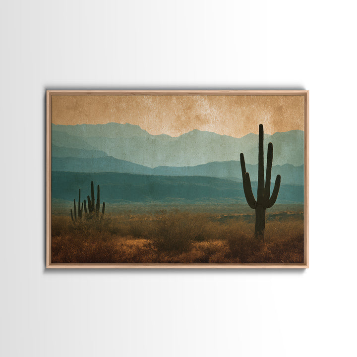 Monochrome Desert Cactus Silhouette Canvas Print, Black and White Art, Neutral Decor, Living Room Decor, Oil Painting, BAW-3x2-49