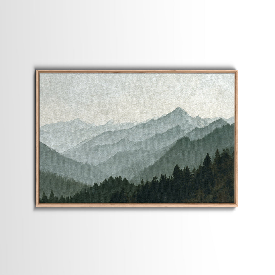 Black Ink Mountain Range Canvas Print, Black and White Art, Canvas Print, Living Room Decor, Oil Painting, Monochrome, BAW-3x2-54