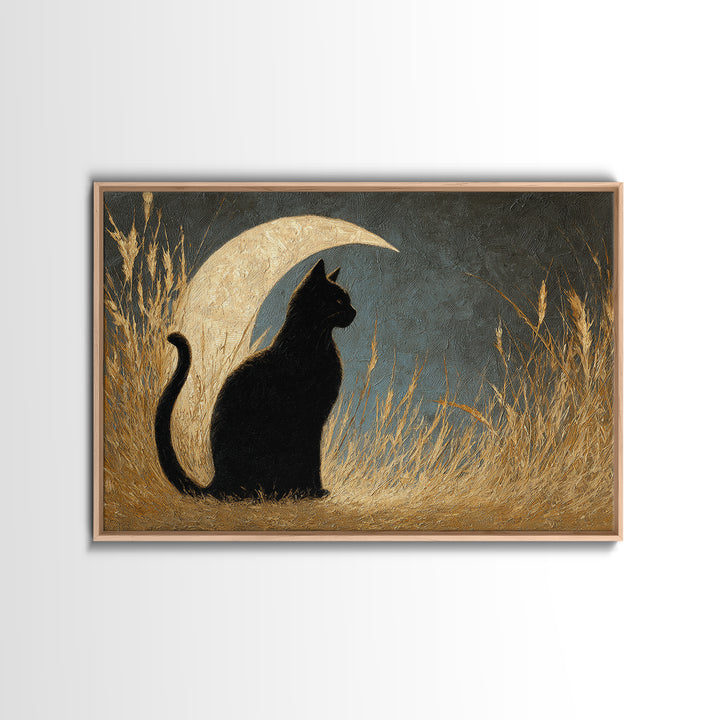 Black Cat Silhouette Canvas Print, Black and White Art, Minimalist Decor, Living Room Decor, Fine Art, Monochrome, BAW-3x2-68