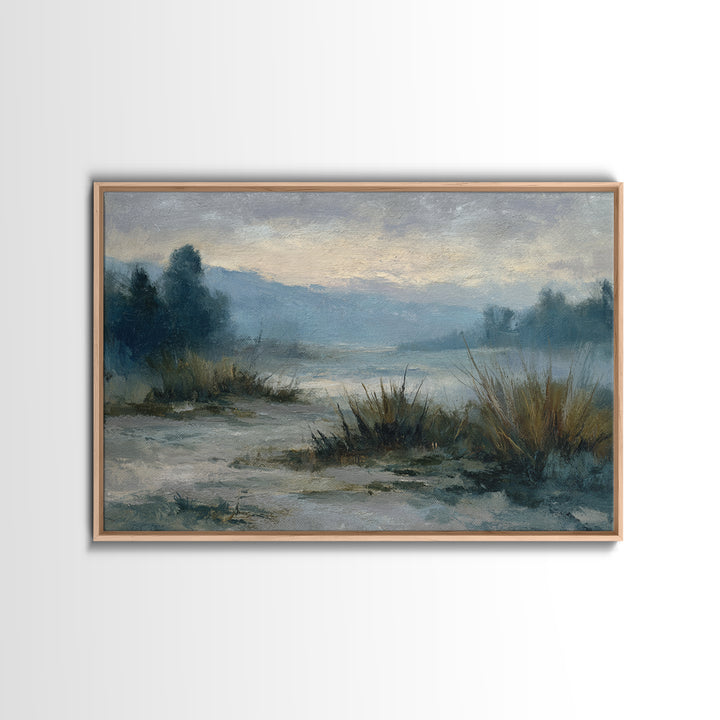 Misty Bridge Landscape Framed Canvas Print, Black and White Art, Photo Prints, Living Room Decor, Watercolor Art, Monochrome, BAW-3x2-71