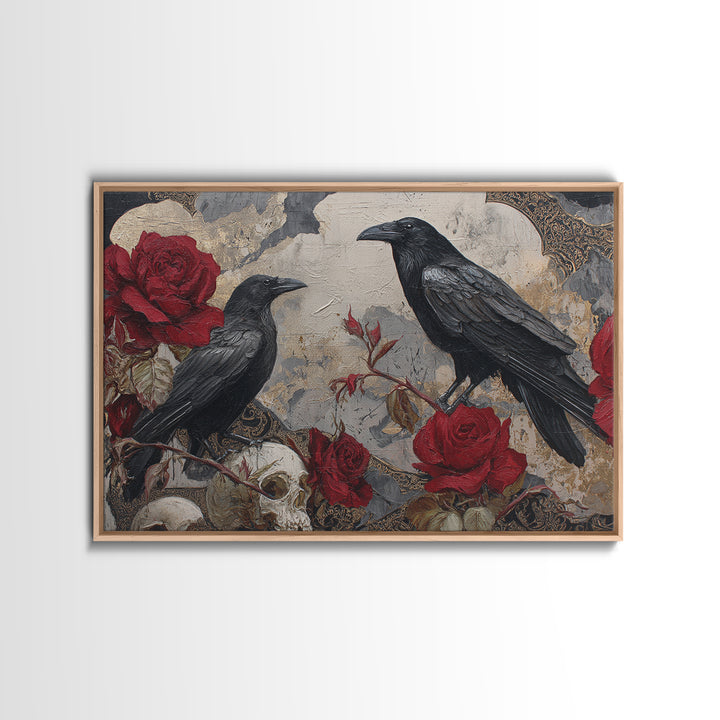 Ink Splatter Raven Composition Canvas Print, Black and White Art, Contemporary Art, Living Room Decor, Fine Art, Monochrome, BAW-3x2-72
