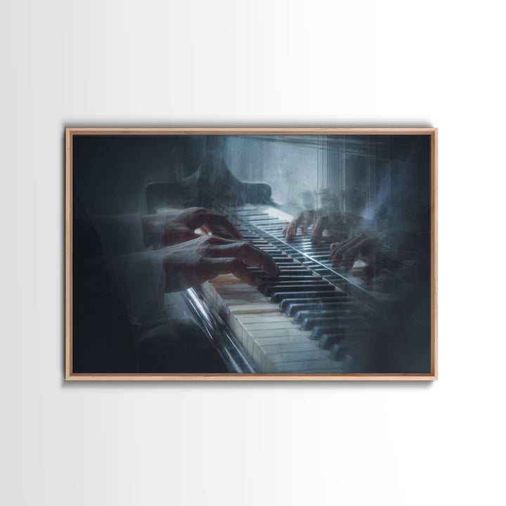 Piano Keys and Hands Framed Canvas Print, Black and White Art, Modern Wall Art, Living Room Decor, Oil Painting, Monochrome, BAW-3x2-74