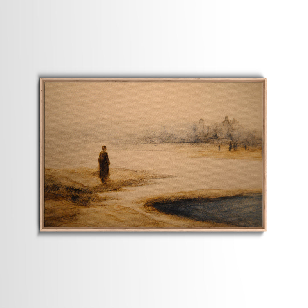 Classic Nude Figure Sketch Framed Canvas Print, Black and White Art, Statement Artwork, Living Room Decor, Fine Art, Monochrome, BAW-3x2-85