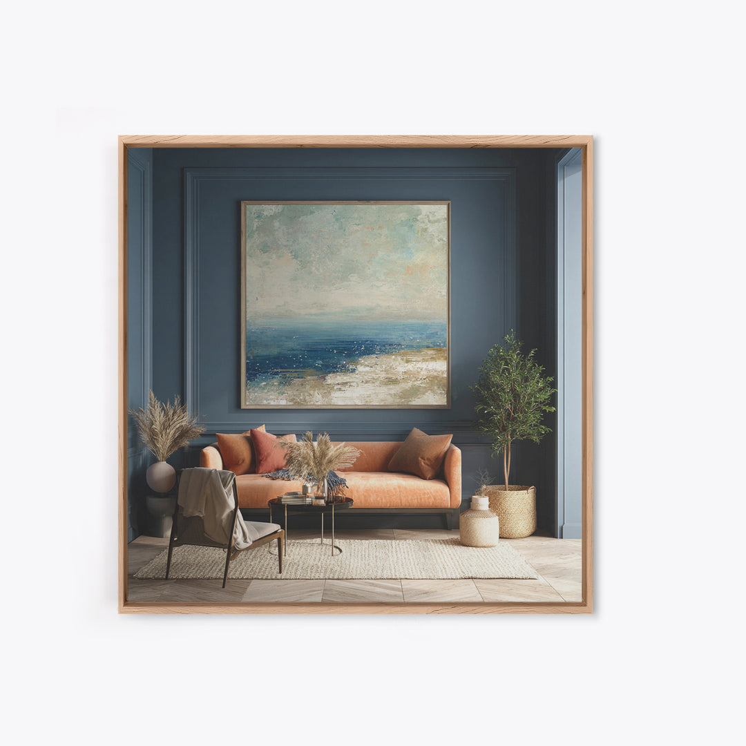 Coastal Cliffs with Gulls and Sea Spray Framed Canvas Print, Beach Art, Original Art, Coastal Decor, Fine Art, Shore, BEA-1x1-11