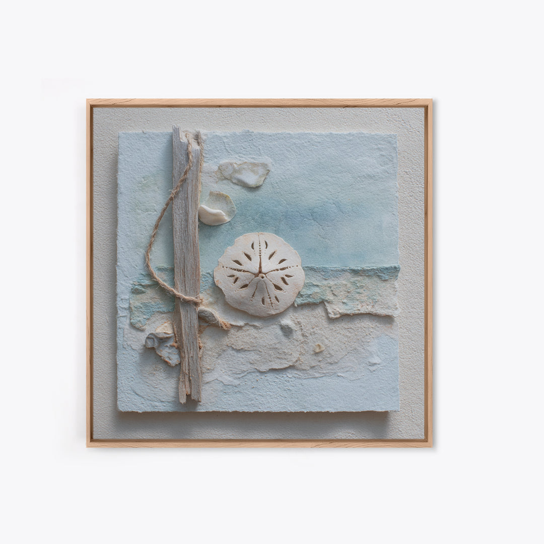 Minimal Sand Dollar Study on Textured Paper Framed Canvas Print, Beach Art, Wall Decor, Coastal Decor, Fine Art, Shore, BEA-1x1-12