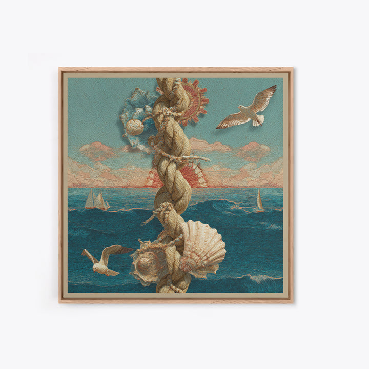 Nautical Rope and Shell Still Life Canvas Print, Beach Art, Modern Art, Coastal Decor, Fine Art, Shore, Luxury Decor, BEA-1x1-17