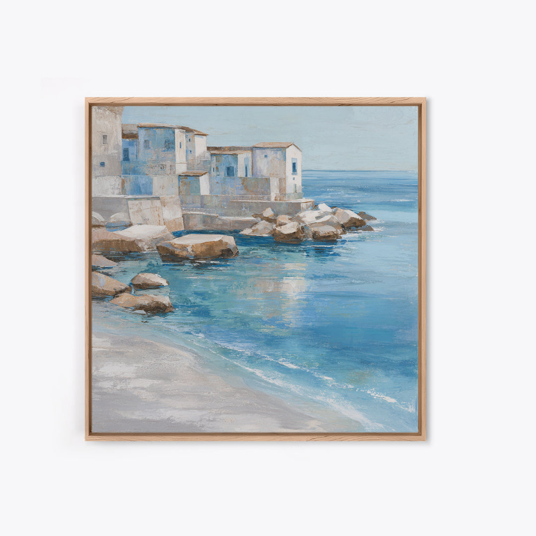 Mediterranean Cove with Clear Water Framed Canvas Print, Beach Art, Beach, Coastal Decor, Fine Art, Shore, Beach Decor, BEA-1x1-44