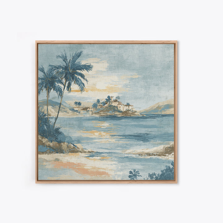 Moonlit Tropical Beach Framed Canvas Print, Beach Art, Art, Coastal Decor, Fine Art, Shore, Abstract Wall Art, Whimsical Decor, BEA-1x1-48