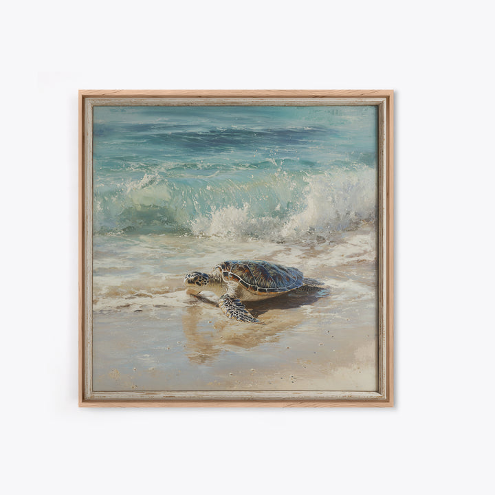 Family of Sea Turtles Crossing Moonlit Sand Framed Canvas Print, Beach Art, Coastal Art, Coastal Decor, Fine Art, Shore, BEA-1x1-62