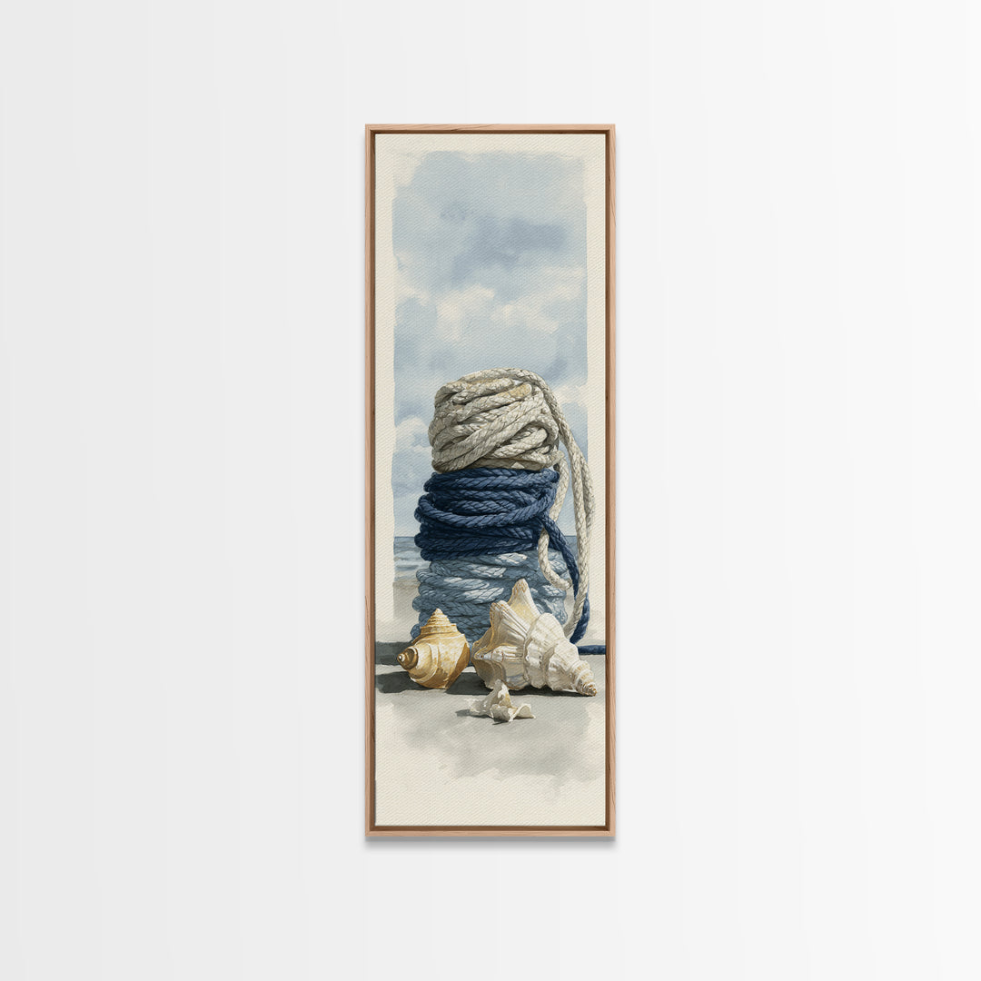 Nautical Rope and Shell Still Life Framed Canvas Print, Beach Art, Modern Decor, Coastal Decor, Fine Art, Shore, Home Decor, BEA-1x3-29