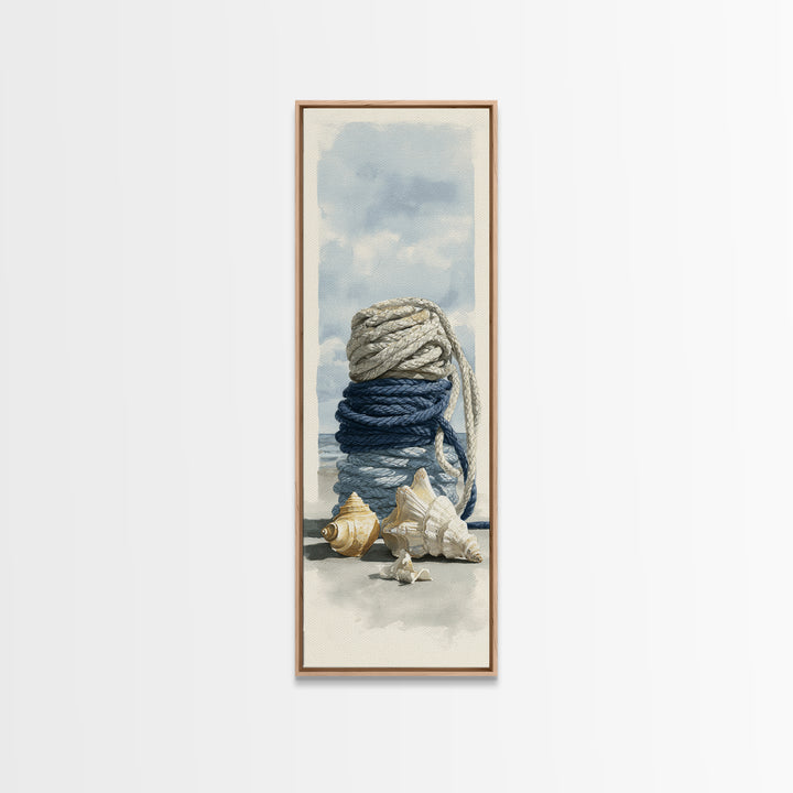 Nautical Rope and Shell Still Life Framed Canvas Print, Beach Art, Modern Decor, Coastal Decor, Fine Art, Shore, Home Decor, BEA-1x3-29