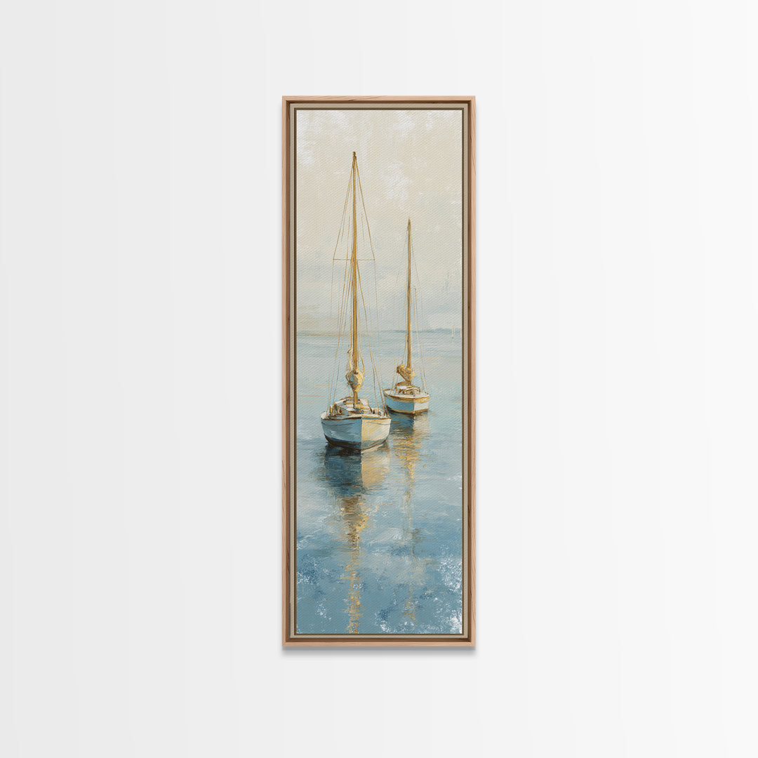 Sunset Sailboat Silhouette on Calm Water Canvas Print, Beach Art, Art Print, Coastal Decor, Oil Painting, Shore, BEA-1x3-90
