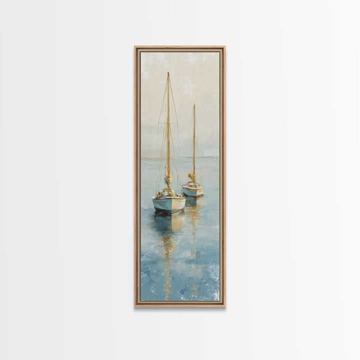 Sunset Sailboat Silhouette on Calm Water Canvas Print, Beach Art, Art Print, Coastal Decor, Oil Painting, Shore, BEA-1x3-90