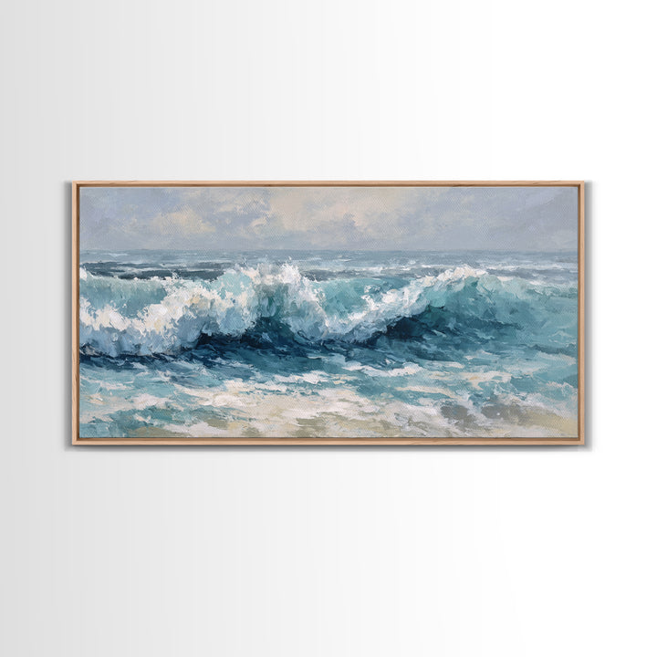 Stormy Ocean Wave Framed Canvas Print, Beach Art, Art, Coastal Decor, Fine Art, Shore, Abstract Wall Art, Whimsical Decor, BEA-2x1-29
