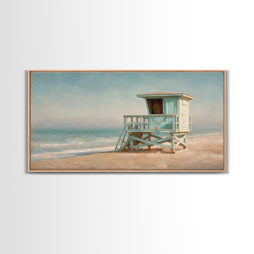 Quiet Lifeguard Tower at Golden Hour Canvas Print, Beach Art, Original Art, Coastal Decor, Oil Painting, Shore, Beach Decor, BEA-2x1-47