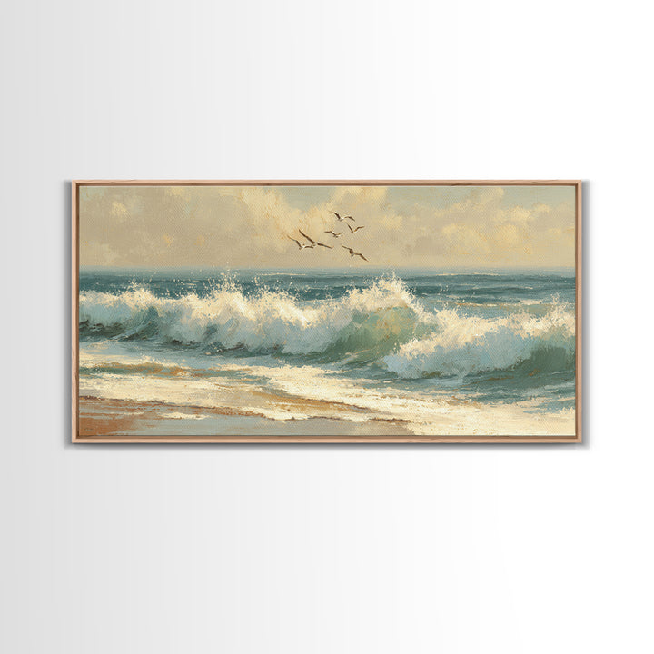 Stormy Ocean Wave Framed Canvas Print, Beach Art, Art, Coastal Decor, Fine Art, Shore, Abstract Wall Art, Whimsical Decor, BEA-2x1-5