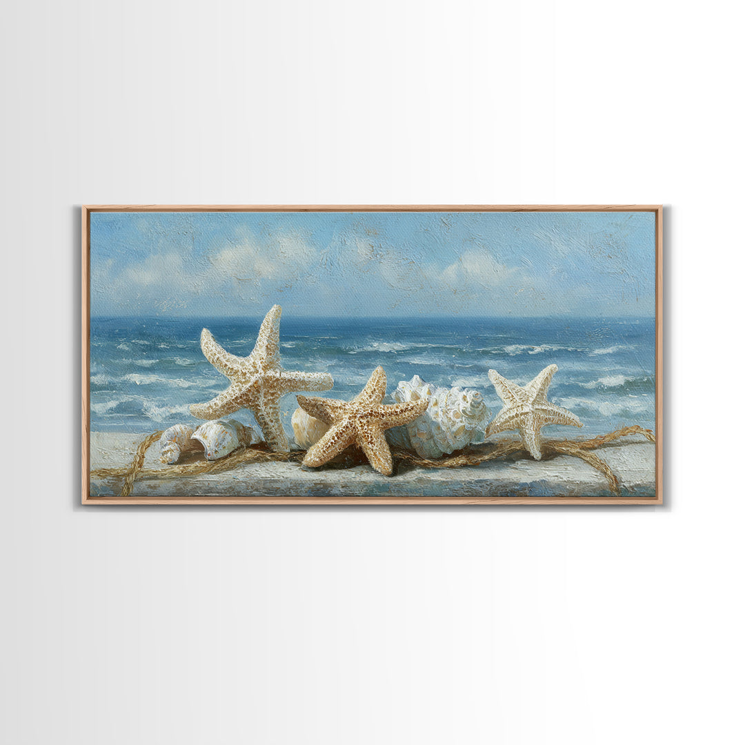 Sun Bleached Starfish and Shells Still Life Canvas Print, Beach Art, Wall Decor, Coastal Decor, Shore, Whimsical Decor, BEA-2x1-57