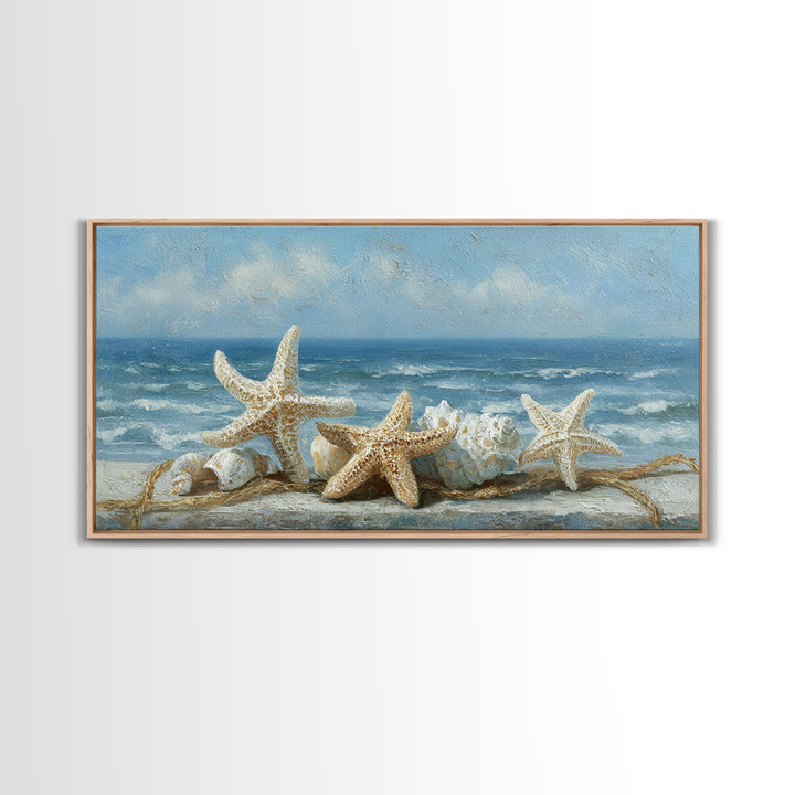 Sun Bleached Starfish and Shells Still Life Canvas Print, Beach Art, Wall Decor, Coastal Decor, Shore, Whimsical Decor, BEA-2x1-57