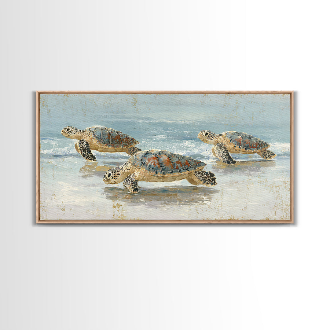 Family of Sea Turtles Crossing Moonlit Sand Canvas Print, Beach Art, Wall Art, Coastal Decor, Fine Art, Shore, Abstract Art, BEA-2x1-58