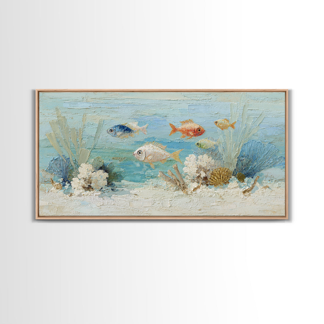 Coral Reef Fish Framed Canvas Print, Beach Art, Luxury Decor, Coastal Decor, Fine Art, Shore, Digital Art, Printable Wall Art, BEA-2x1-6