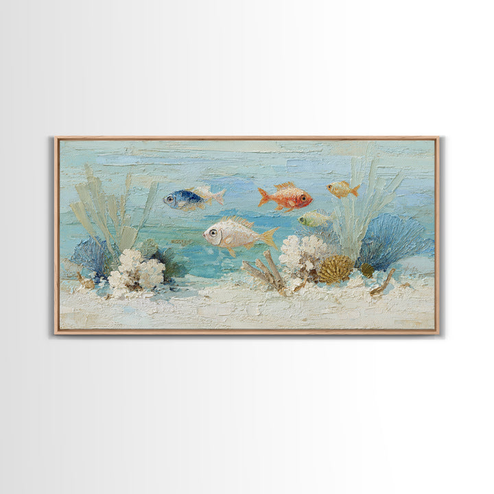 Coral Reef Fish Framed Canvas Print, Beach Art, Luxury Decor, Coastal Decor, Fine Art, Shore, Digital Art, Printable Wall Art, BEA-2x1-6