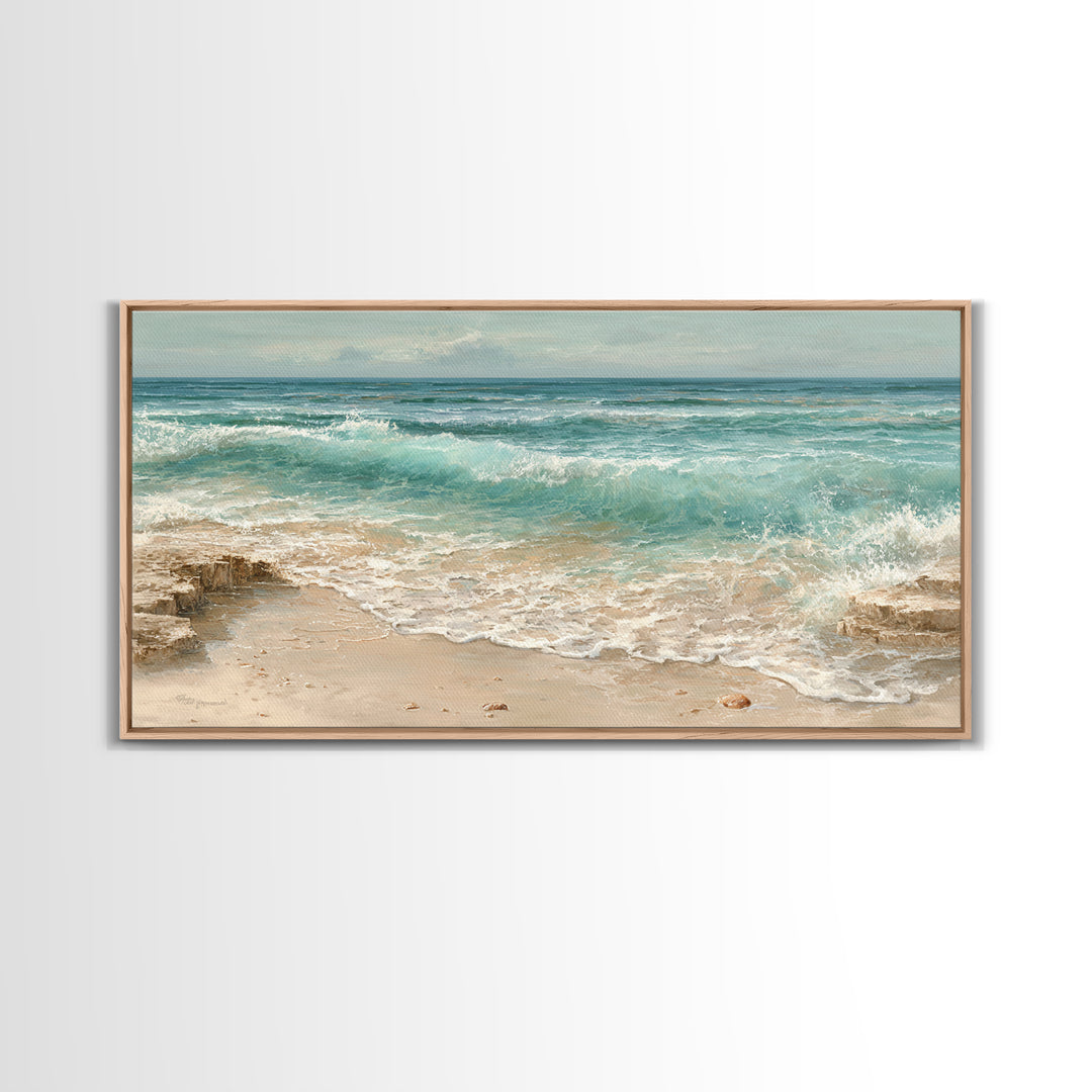 Mediterranean Cove with Clear Water Canvas Print, Beach Art, Printable Wall Art, Coastal Decor, Shore, Living Room Wall Art, BEA-2x1-64