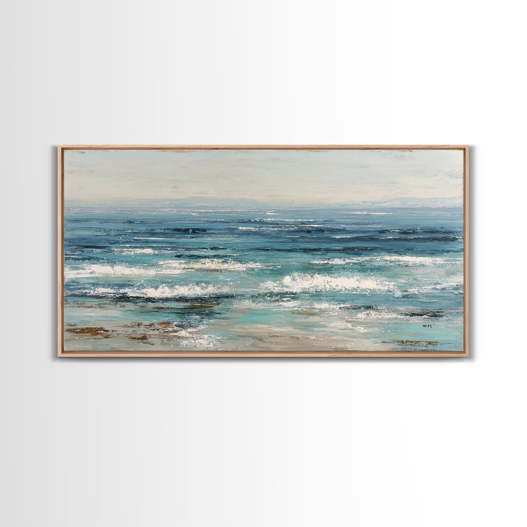 Abstract Ocean Horizon Framed Canvas Print, Beach Art, Wall Art Print, Coastal Decor, Shore, Beach Prints, Gallery Decor, BEA-2x1-84