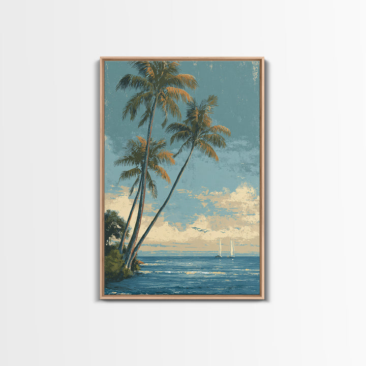 Tropical Palms Leaning Canvas Print, Beach Art, Gallery Decor, Coastal Decor, Fine Art, Shore, Contemporary Art, Wall Art, BEA-2x3-15