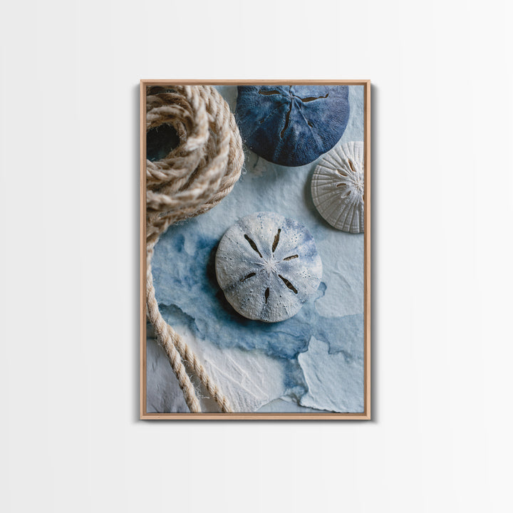 Minimal Sand Dollar Study on Textured Paper Framed Canvas Print, Beach Art, Digital Art, Coastal Decor, Oil Painting, Shore, BEA-2x3-20