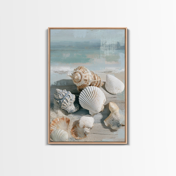 Seashell Collection Painted Like Natural Specimens Framed Canvas Print, Beach Art, Wall Art, Coastal Decor, Fine Art, Shore, BEA-2x3-60