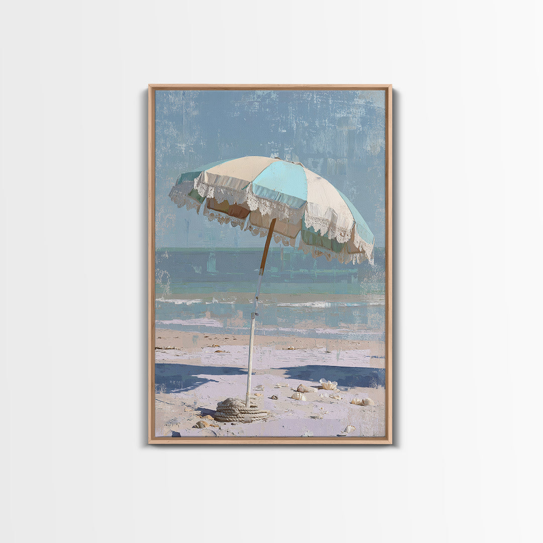 Beach Umbrella Pattern Framed Canvas Print, Beach Art, Printable Wall Art, Coastal Decor, Fine Art, Shore, Living Room Wall Art, BEA-2x3-88