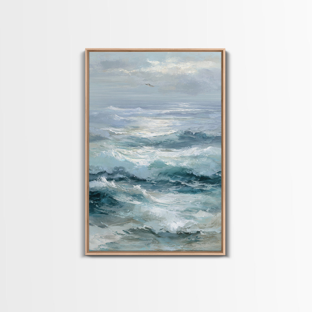 Stormy Ocean Wave Framed Canvas Print, Beach Art, Whimsical Decor, Coastal Decor, Fine Art, Shore, Beach Print, Whimsical Art, BEA-2x3-89