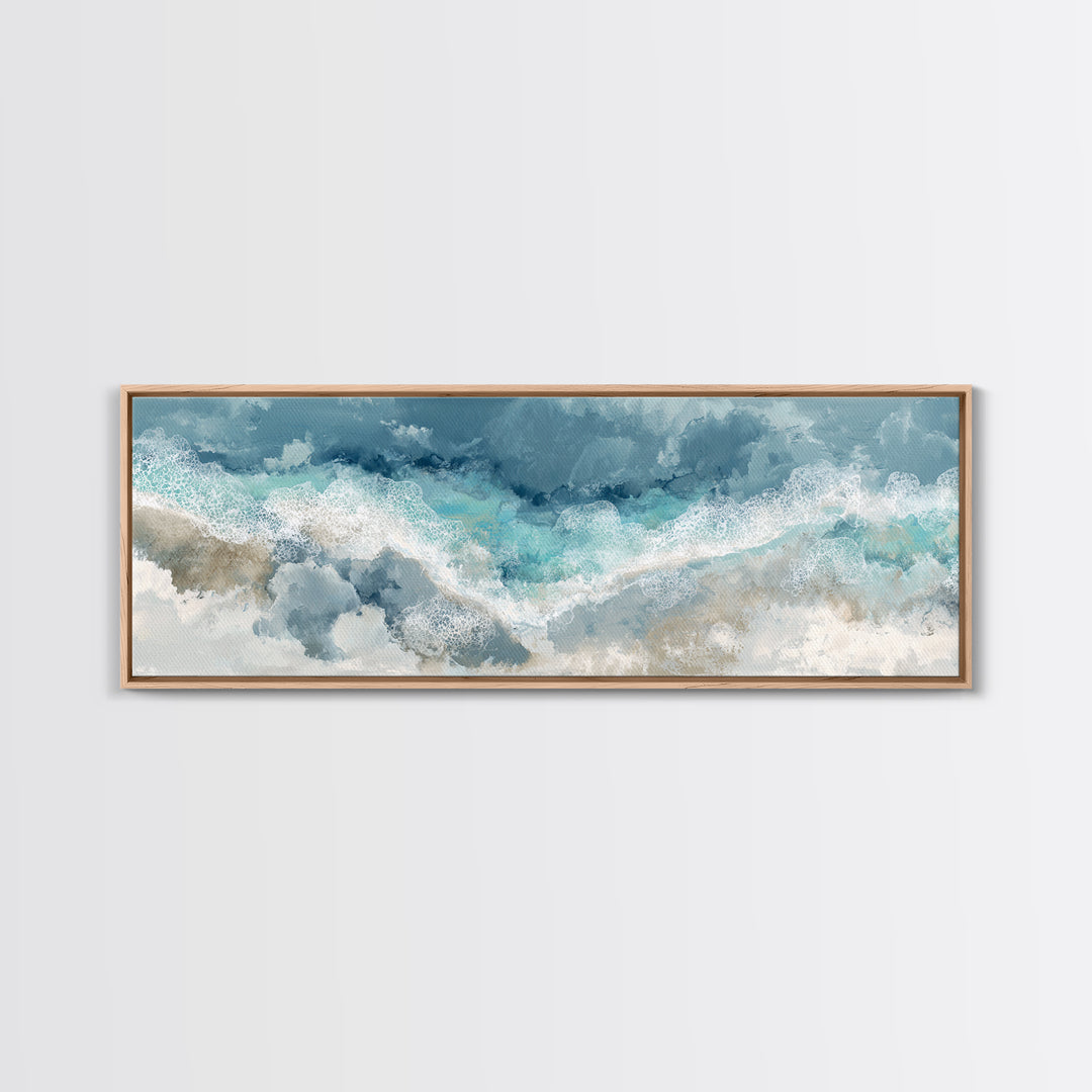 Aerial Turquoise Shoreline Framed Canvas Print, Beach Art, Wall Art Print, Coastal Decor, Fine Art, Shore, Beach Prints, BEA-3x1-17
