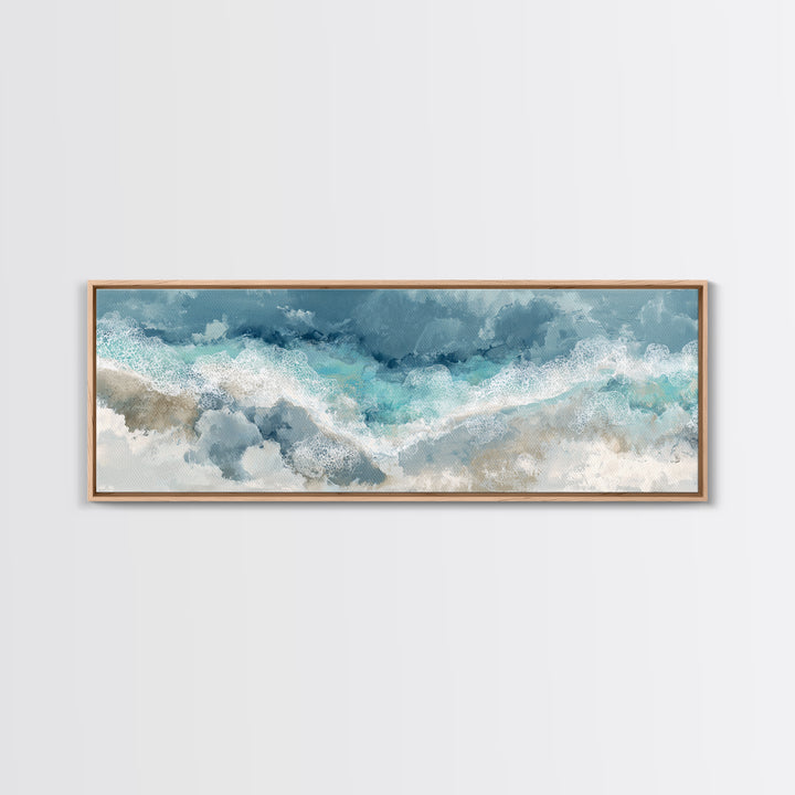 Aerial Turquoise Shoreline Framed Canvas Print, Beach Art, Wall Art Print, Coastal Decor, Fine Art, Shore, Beach Prints, BEA-3x1-17