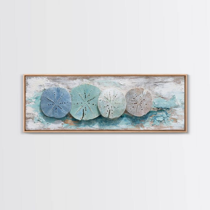 Minimal Sand Dollar Study on Textured Paper Framed Canvas Print, Beach Art, Beach Print, Coastal Decor, Oil Painting, Shore, BEA-3x1-28