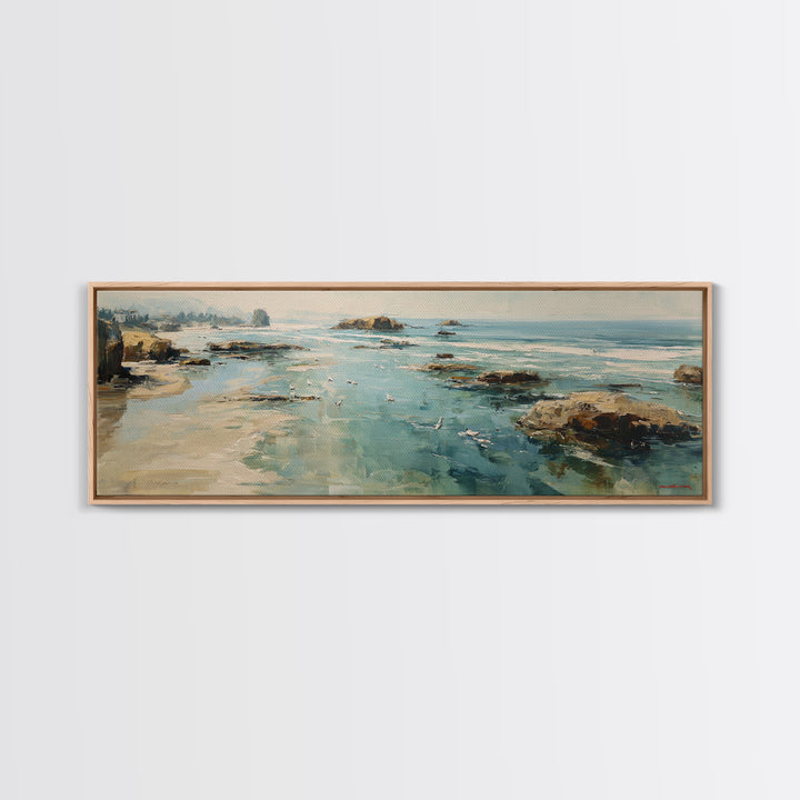 Coastal Cliffs with Gulls and Sea Spray Canvas Print, Beach Art, Gallery Decor, Coastal Decor, Fine Art, Shore, BEA-3x1-3