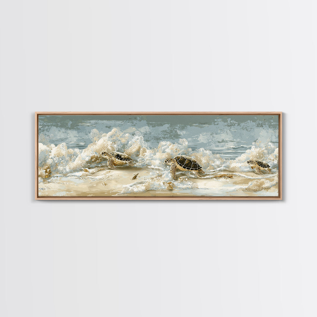 Family of Sea Turtles Crossing Moonlit Sand Canvas Print, Beach Art, Wall Art, Coastal Decor, Fine Art, Shore, Abstract Art, BEA-3x1-30