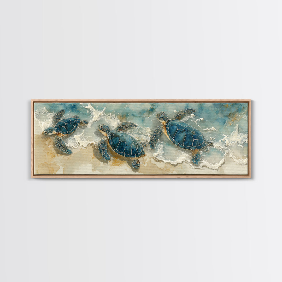 Family of Sea Turtles Crossing Moonlit Sand Canvas Print, Beach Art, Coastal Wall Art, Coastal Decor, Fine Art, Shore, BEA-3x1-6