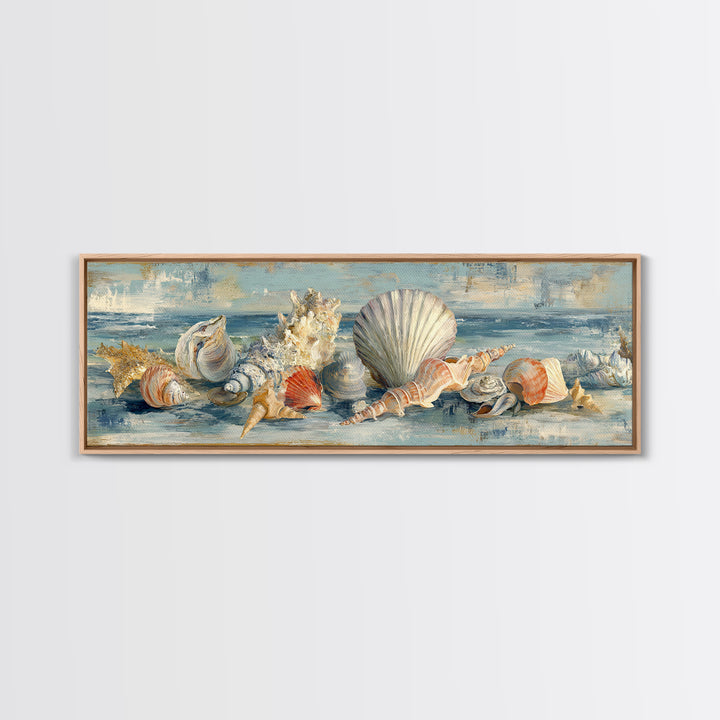 Seashell Collection Painted Like Natural Specimens Canvas Print, Beach Art, Coastal Decor, Shore, Living Room Wall Art, BEA-3x1-68