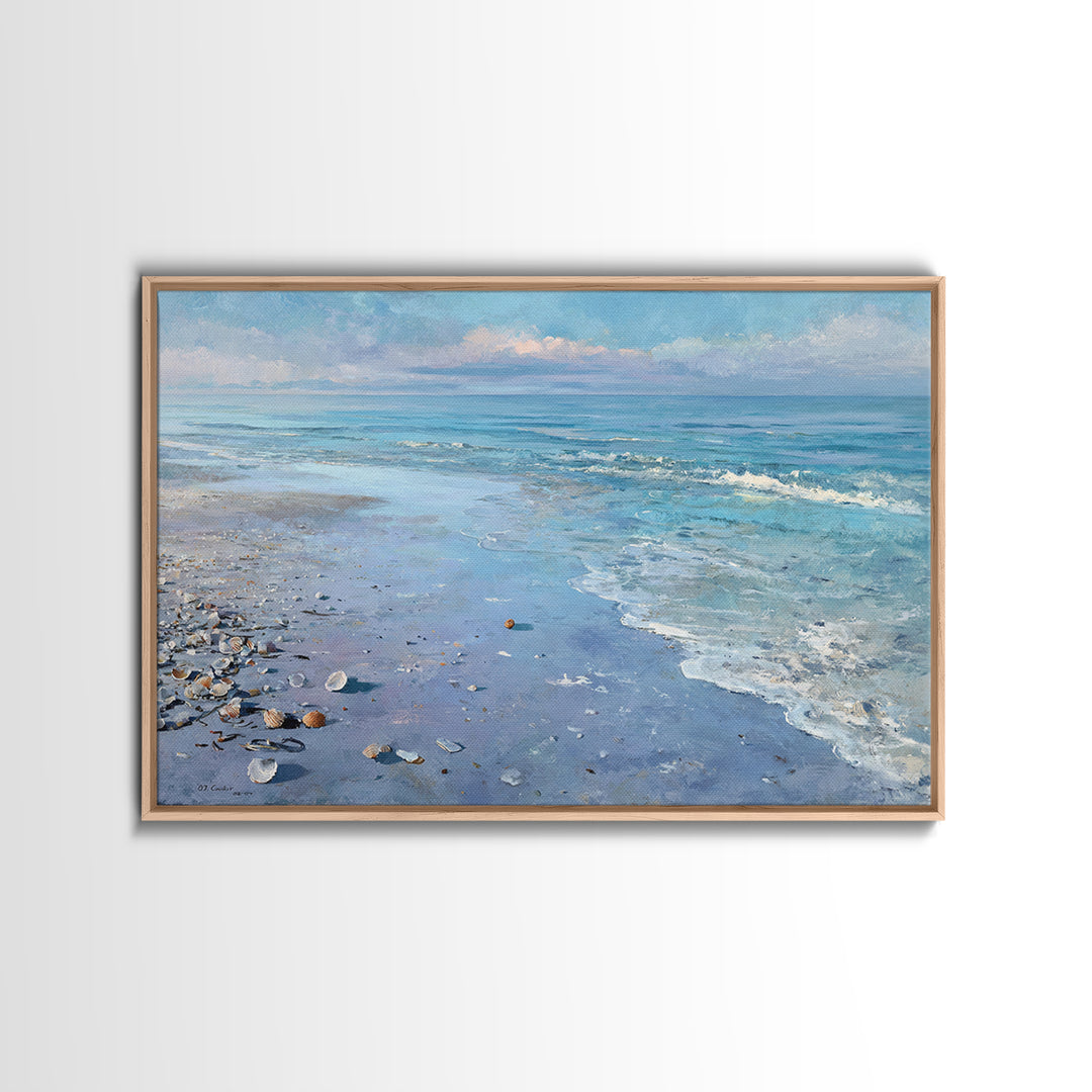 Moonlit Tropical Beach Framed Canvas Print, Beach Art, Fine Art Print, Coastal Decor, Oil Painting, Shore, Wall Decor, BEA-3x2-100