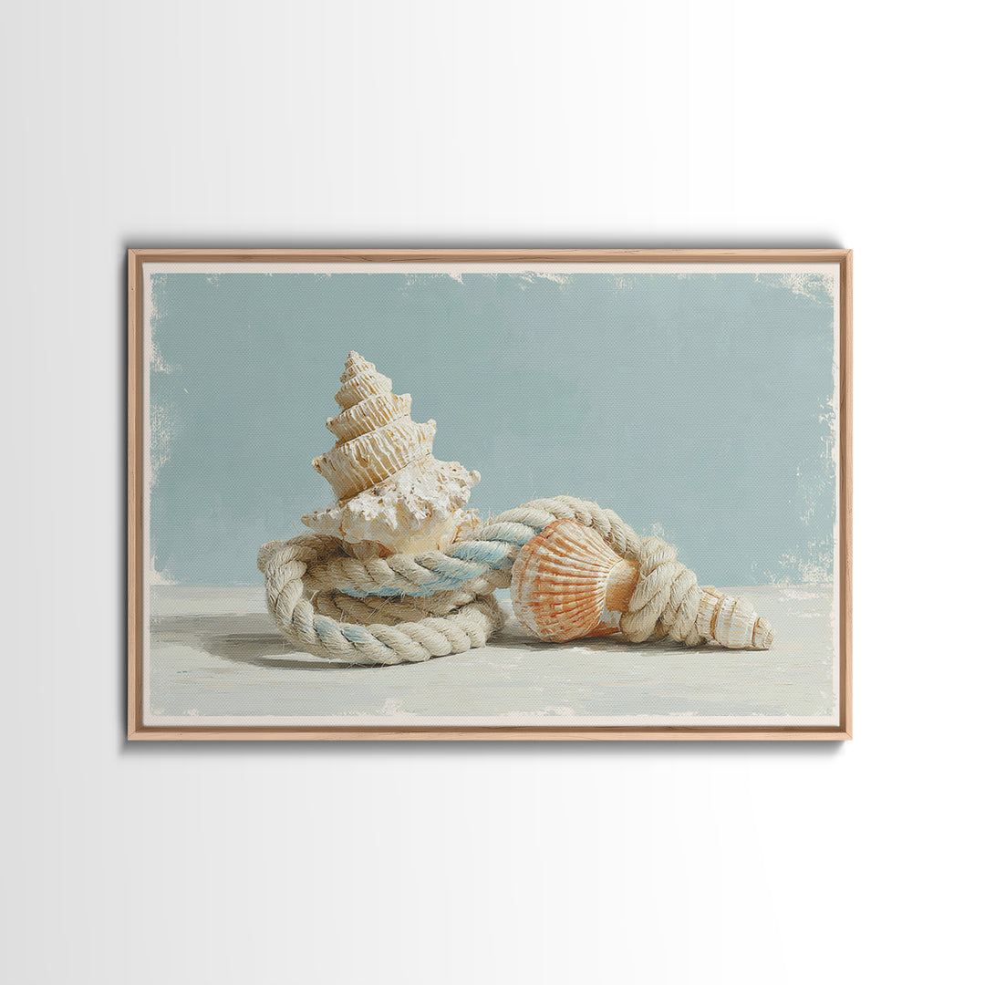 Nautical Rope and Shell Still Life Canvas Print, Beach Art, Wall Art Print, Coastal Decor, Fine Art, Shore, Beach Prints, BEA-3x2-21
