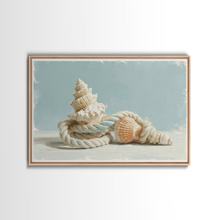 Nautical Rope and Shell Still Life Canvas Print, Beach Art, Wall Art Print, Coastal Decor, Fine Art, Shore, Beach Prints, BEA-3x2-21