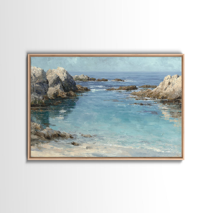 Mediterranean Cove with Clear Water Canvas Print, Beach Art, Modern Decor, Coastal Decor, Fine Art, Shore, Home Decor, BEA-3x2-72