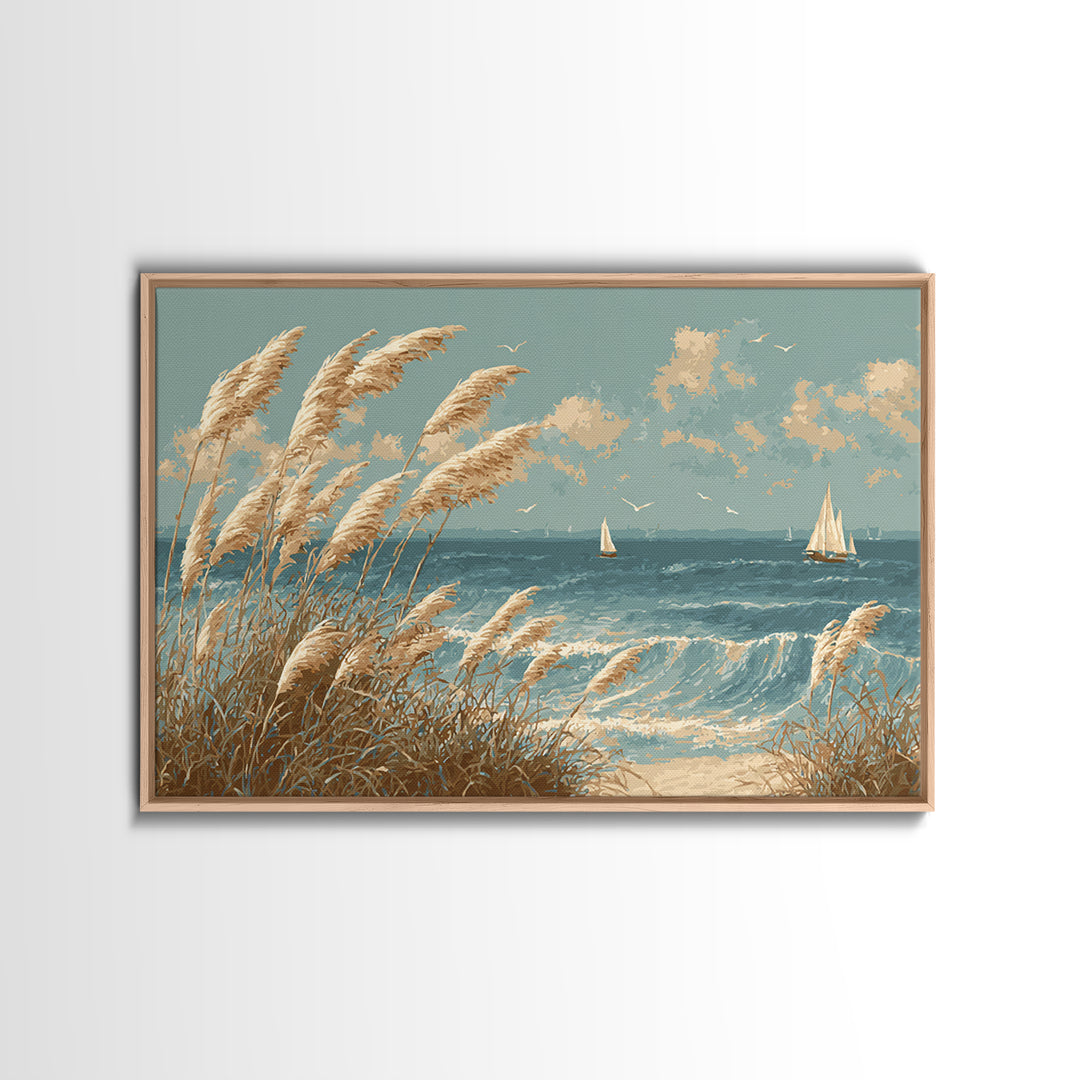 Sea Oats Swaying Framed Canvas Print, Beach Art, Beach Wall Art, Coastal Decor, Fine Art, Shore, Art Print, Room Decor, BEA-3x2-81
