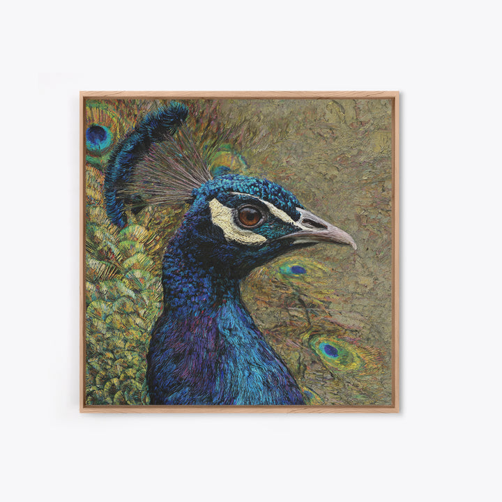 Peacock with Jewel Tone Feather Pattern Canvas Print, Bird Art, Modern Art, Living Room Decor, Fine Art, Flight, Floral Art, BIR-1x1-31