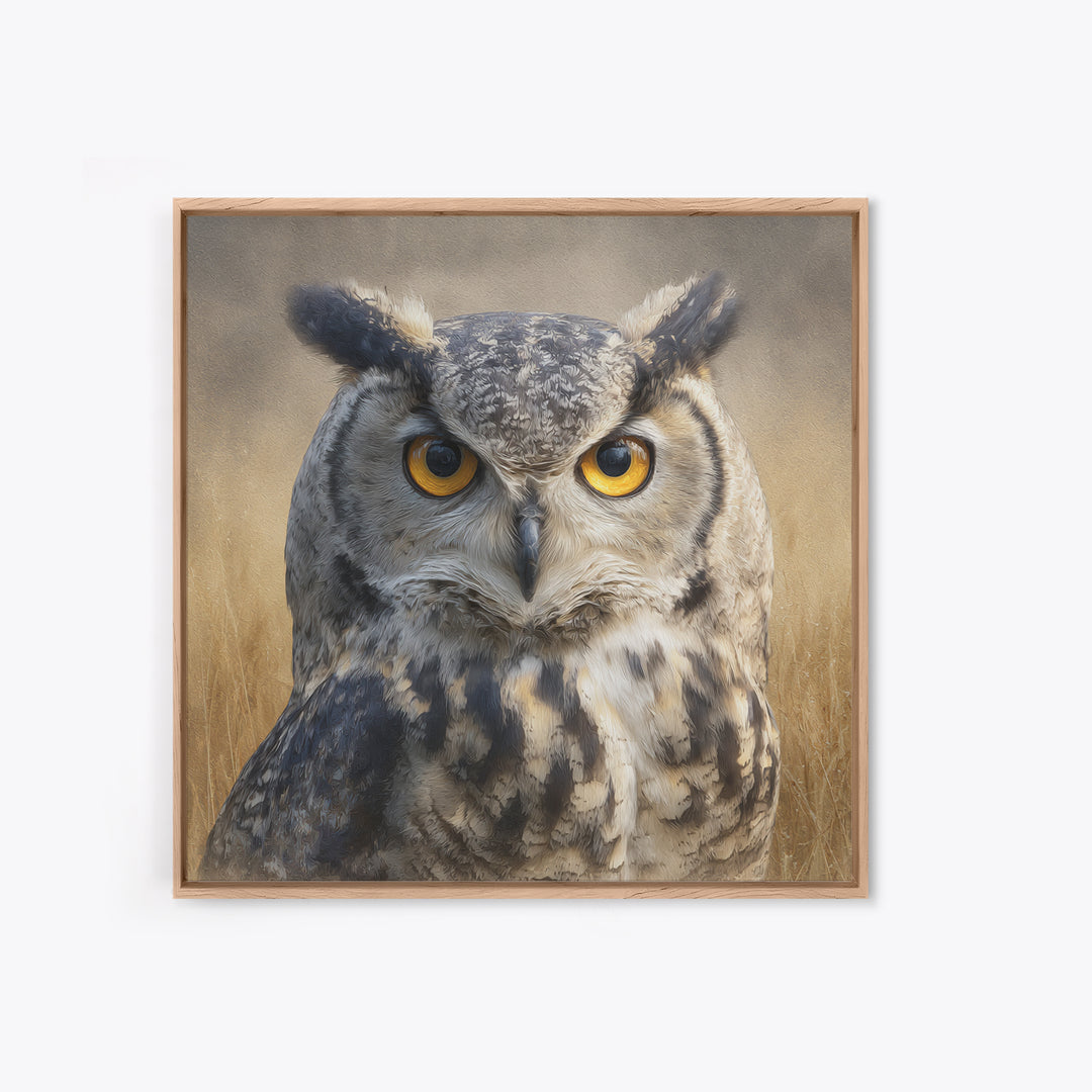 Owl Portrait with Wise Golden Eyes Canvas Print, Bird Art, Rustic Home Decor, Living Room Decor, Oil Painting, Flight, BIR-1x1-5
