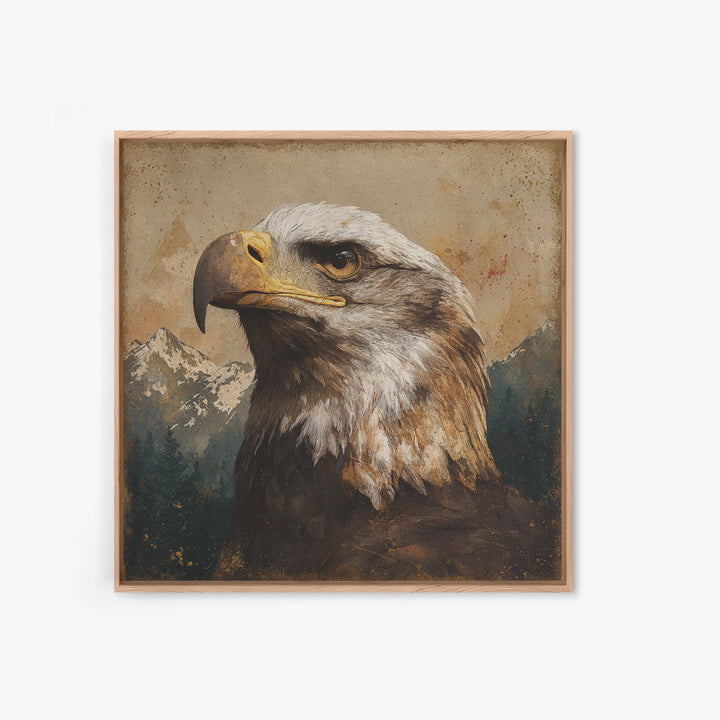 Eagle Portrait with Dramatic Mountain Wind Canvas Print, Bird Art, Bird Prints, Living Room Decor, Flight, Modern Decor, BIR-1x1-60